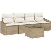 vidaXL Ensemble de canapés avec coussins 5 pièces Beige et crème Poly rotin