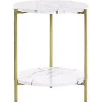 Beliani Table d'appoint en panneaux de fibres blanc or 40 cm avec étagère pieds métal Modern Glam living room