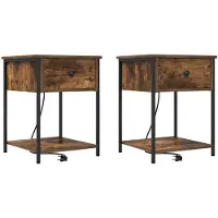 vidaXL Cabinet de chevet avec tiroir 2 pcs Chêne fumé 42 x 41 x 56 cm