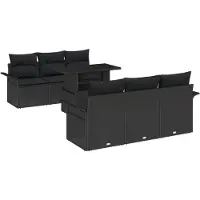 vidaXL Ensemble de canapé de jardin avec coussins 7 pcs noir poly rotin