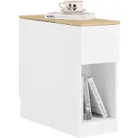 SoBuy Table de chevet blanche et bois 3 compartiments 25x65x60cm