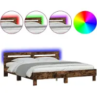 vidaXL Cadre de lit avec tête de lit et éclairage LED chêne fumé