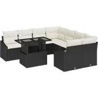 vidaXL Ensemble de canapé de jardin avec coussins 9 pcs noir et crème poly rotin