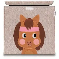 Lifeney 833117 Boîte de rangement "cheval" avec couvercle, Coffre à jouet, Polyester, Lin, Coloré, 33 x 33 x 33 cm