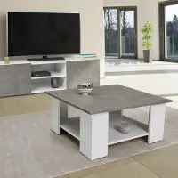 IDMarket Table Basse Carrée Eli Blanche Plateau Effet Béton