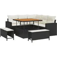 vidaXL Ensemble de canapé de jardin avec coussins 9 pcs noir et crème poly rotin