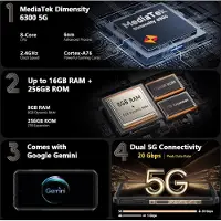 Ulefone Armor X16 Pro AI Smartphone Incassable Android 15, 5G Telephone 10360mAh, 16Go+256Go/TF 2To, 64MP+Vision Nocturne IP68 Telephone de Chantier ecran 6.56" HD+/120Hz/Gemini AI/NFC/GPS