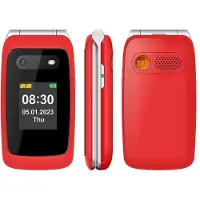 YONIS Téléphone Portable 4G Clapet Double Écran SOS FM Dual SIM 21 Touches Bleu Rouge