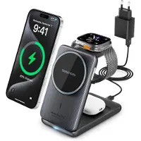 Generique Chargeur Sans Fil Station,Magnétique Pliable 3 En 1 Avec Mag-Safe,Charge Rapide De 15 W Chargeur Pour I-Phone Série 16/15/14/13/12,Watch Et Air-Pods (Noir)