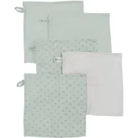 Roba Lot De 5 Gants De Toilette Bébé "Lil Planet" 25 X 25 Cm - Coton Bio - Vert/Gris