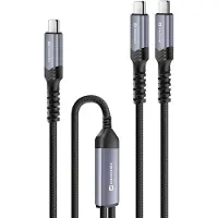 Swissten Câble de charge 2en1 tressé USB-C / 2x USB-C 100W 1.5M