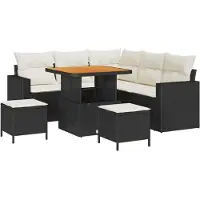 vidaXL Ensemble de canapé de jardin avec coussins 9 pcs noir et crème poly rotin
