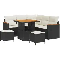 vidaXL Ensemble de canapé de jardin avec coussins 8 pcs noir poly rotin