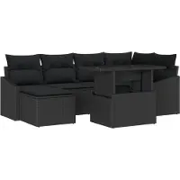 vidaXL Ensemble de canapé de jardin avec coussins 7 pcs noir