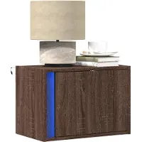 vidaXL Table de chevet murale avec lumières LED chêne marron