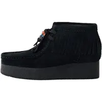 Clarks pour femme. 26182854 Wallabee Wedge Fringe Suede Ankle Boots Black (37), Noir, 3 à 5 cm, Cuir, Lacets, Casuel