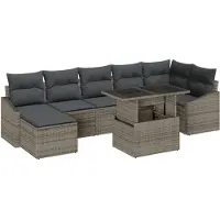 vidaXL Ensemble de canapé de jardin avec coussins avec mémoire 8 pcs Gris Poly-Rotin