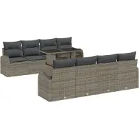 vidaXL Ensemble de canapé de jardin avec coussins avec mémoire 9 pcs Gris Poly Rattan