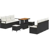 vidaXL Ensemble de canapé de jardin avec coussins 9 pcs noir poly rotin