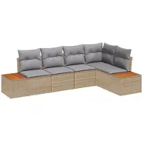 vidaXL Ensemble de canapé de jardin avec coussins 5 pcs Beige et gris clair Poly rotin