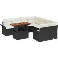 vidaXL Ensemble de canapé de jardin avec coussins Noir et Crème