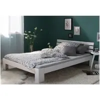Homestyle4u Lit double en bois massif 160x200cm blanc pin lit futon à lattes cadre de lit