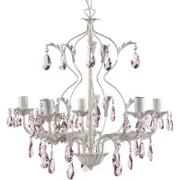 ONLI Lustre Kate, 5 Lampes Blanc, Cristaux Rosés