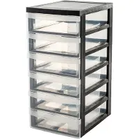 Iris , Armoire De Rangement Sur Roulettes À 6 Tiroirs - Design Chest - Dc-360, Plastique, Noir/Transparent, 42 L, 39 X 29 X 61,5 Cm