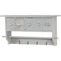 Mendler Portemanteau mural, étagère 5 tiroirs, 65x13x32cm, shabby chic, vintage gris