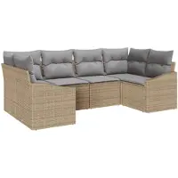vidaXL Ensemble de canapés avec coussins 6 pcs Beige Poly-Rattan