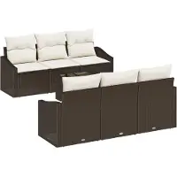 vidaXL Ensemble de canapés avec coussins, 7 pièces, marron et crème, en rotin synthétique