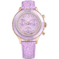 Swarovski Octea Chrono Uhr, Schweizer Produktion, Lederarmband, Violett, Roségoldfarbenes Finish OCTEA CHRONO:LS PUR//PRO 5690804
