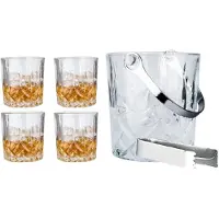 Lumarko Whiskey Set Glas Mit 4 Gläsern, Eiskübel + Eisbar, Verres à cocktail, Transparent