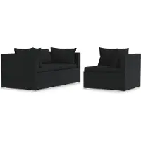 vidaXL Ensemble de salon de jardin 3 pièces avec coussins noir poly rotin