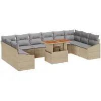 vidaXL Ensemble de jardin avec coussins, 11 pièces, beige et gris