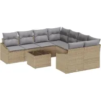 vidaXL Ensemble de salon , 9 pièces, beige et gris clair, en résine tressée (type rotin synthétique)
