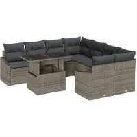 vidaXL Ensemble de canapé de jardin avec coussins 9 pcs Gris Poly-Rotin