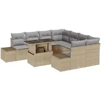 vidaXL Ensemble de canapé de jardin avec coussins 9 pcs Beige et gris clair Poly-Rotin