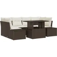 vidaXL Ensemble de salon , 7 pièces, marron et crème, en polyrotin