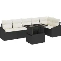 vidaXL Ensemble de canapé de jardin avec coussin avec mémoire 7 pcs noir et crème