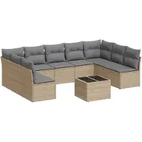 vidaXL Ensemble de salon de jardin 10 pièces avec coussins Beige Poly Rattan