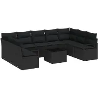 vidaXL Ensemble de canapés avec coussins 10 pcs noir poly rotin