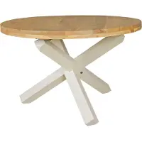 FineBuy Table de salle à manger ronde Ø120cm en bois massif d'acacia naturel & blanc - Table de salle à manger design à piétement croisé, table de campagne en bois massif 4 personnes, table de cuisine