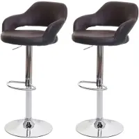 Mendler 2x Tabouret de bar HWC-F16, tabouret pivotant, avec dossier simili cuir brun-noir