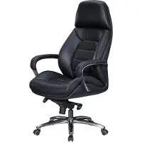 FineBuy Chaise de bureau design , revêtement en cuir véritable, noir, supportant jusqu'à 120 kg, fauteuil de direction XXL, réglable en hauteur, chaise pivotante ergonomique avec accoudoirs