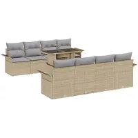 vidaXL Ensemble de canapé de jardin avec coussins 9 pcs Beige Poly-Rattan