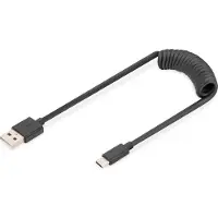 Digitus AK-300430-006-S Câble spiralé USB 2.0, USB-A - USB-C mâle, 1,0 m