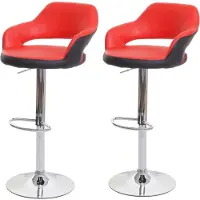 Mendler 2x Tabouret de bar HWC-F16, tabouret pivotant, avec dossier simili cuir rouge-noir
