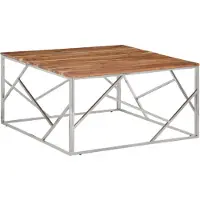 vidaXL Table basse argentée Acier inoxydable et bois massif d'acacia