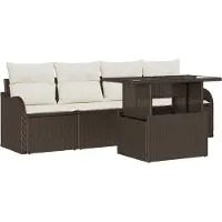vidaXL Ensemble de canapés avec coussins 5 pcs brun poly rotin
